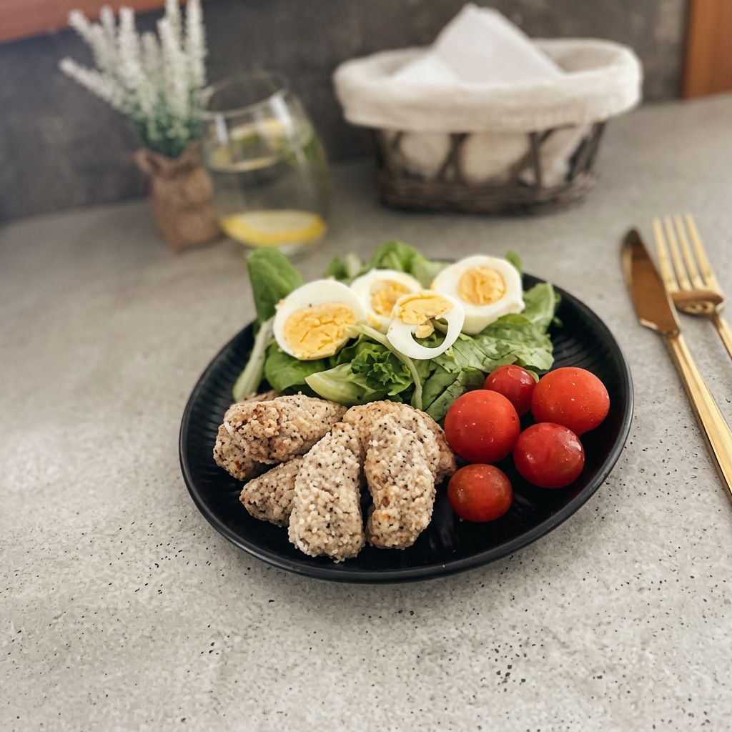 Croquetas keto con huevo duro y tomates cherry